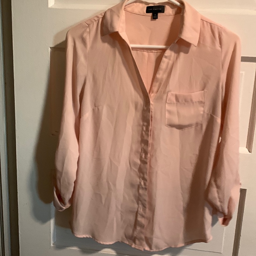 collared light pink work blouse